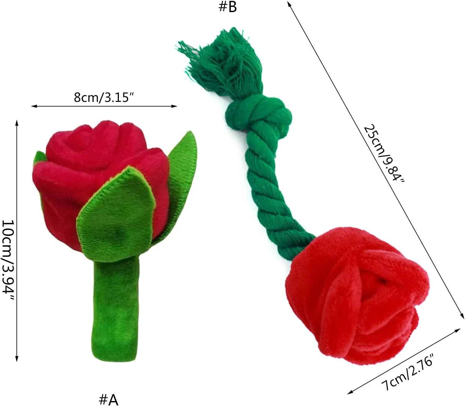Plush rose flower dog chew toy with squeaker for small medium dogs