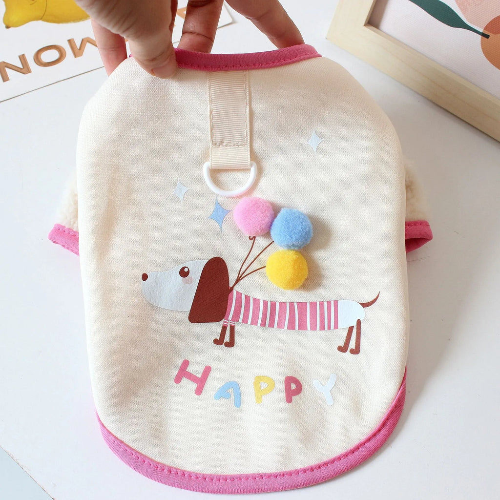Pet Dachshund balloon sweatshirt fleece lined vest for small dogs in beige, polyester casual style