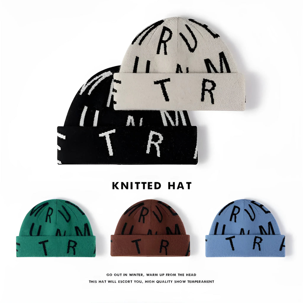 Men's cashmere winter beanie hat with dome crown, 7cm flanged band, and 54-60cm free size in black