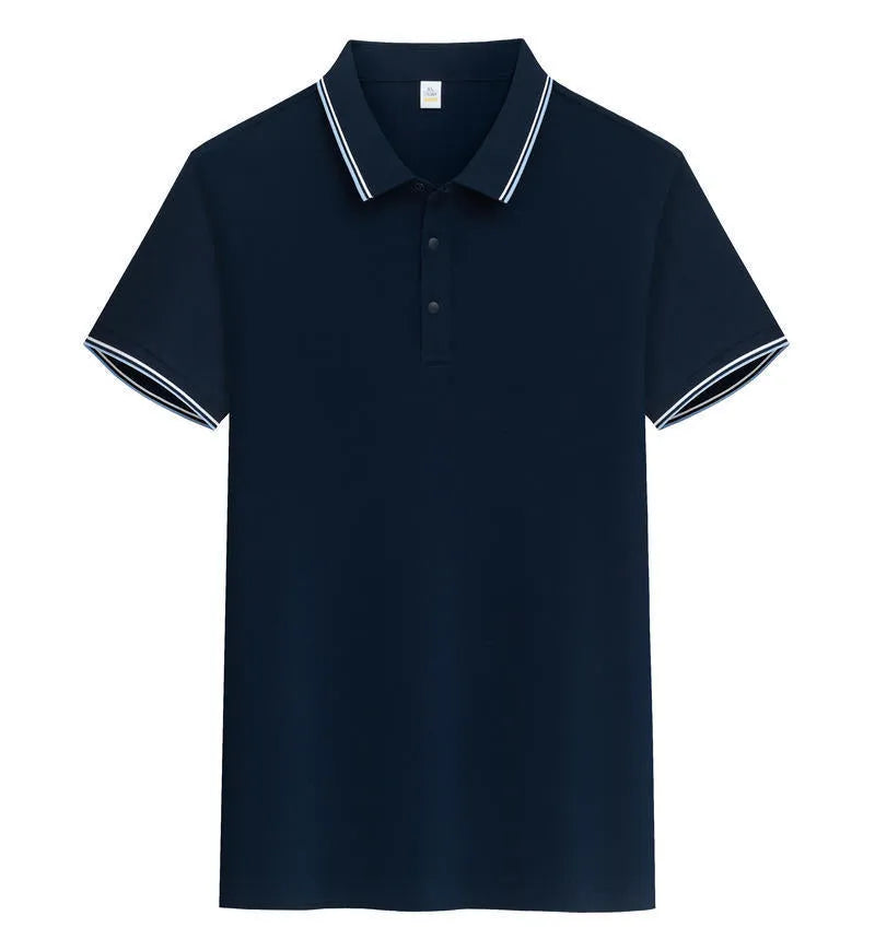 Pure cotton soft polo shirt with lapel collar and short sleeves in army green, straight fit, business casual men's top