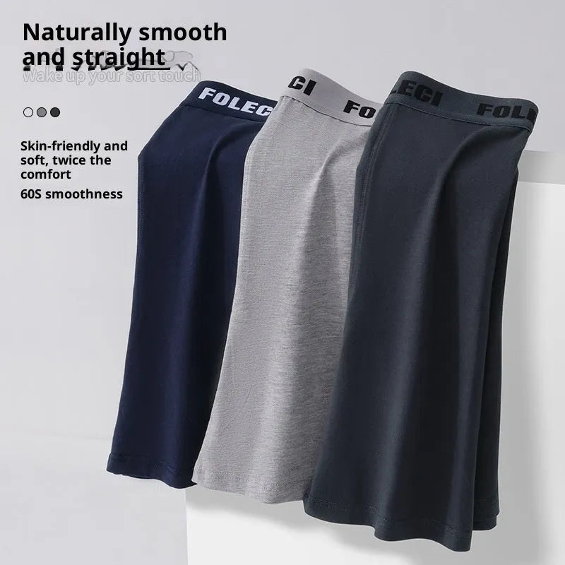 Men's lengthened cotton high waist sports boxer shorts in dark gray, four-corner anti-wear leg