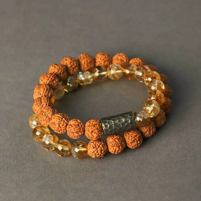 Yellow tower crystal double ring bracelet with manual processing and unisex retro design