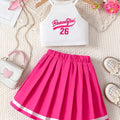 Children's dance performance costume set with two piece sling top and skirt in polyester fibre