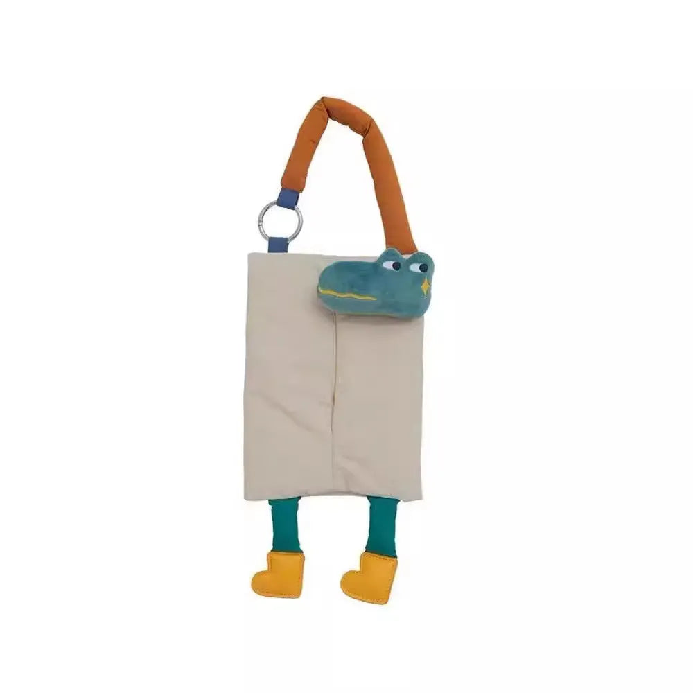 Plush hanging car tissue bag in hat dog or baby crocodile design for vehicle storage