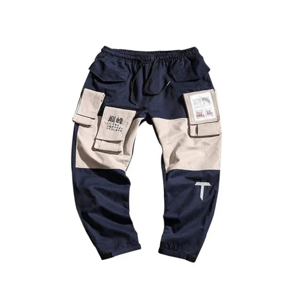 Men's cotton straight-leg beam pants in green, grey, and navy blue, sizes M to 5XL