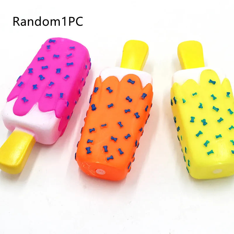 Vinyl simulation popsicle ice cream dog toy with squeaker, 15cm, random colour, on white background