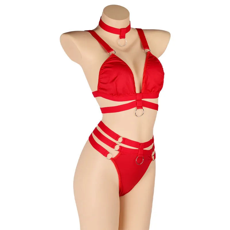 Women's bikini underwear set free size polyester nylon black blue red top and pants