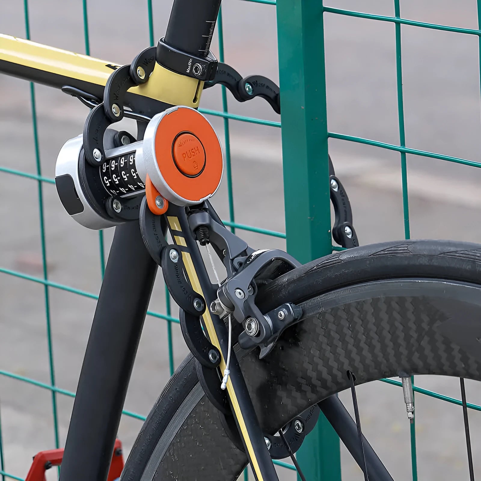 Black bicycle fliplock password anti-theft folding lock for mountain bikes and electric cars.