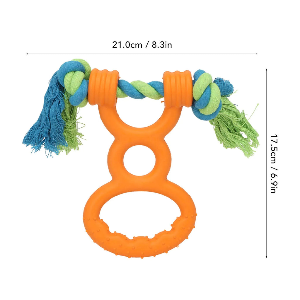 Orange dog rubber ring rope toy with cotton rope for teething and dental cleaning