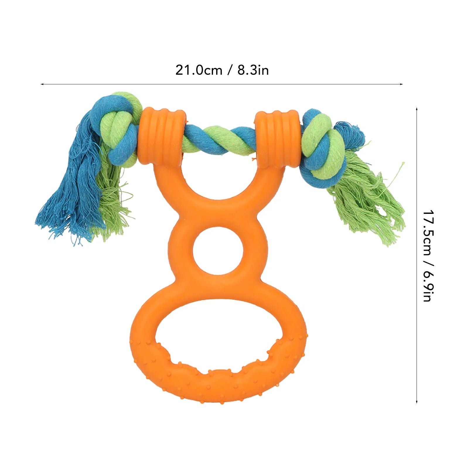 Orange dog rubber ring rope toy with cotton rope for teething and dental cleaning