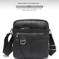 Genuine cowhide leather messenger bag for boys in black or brown with visible sewing lines