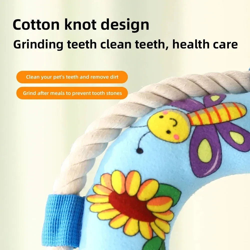 25cm blue dog pull ring training toy with squeaker for puppies and medium dogs