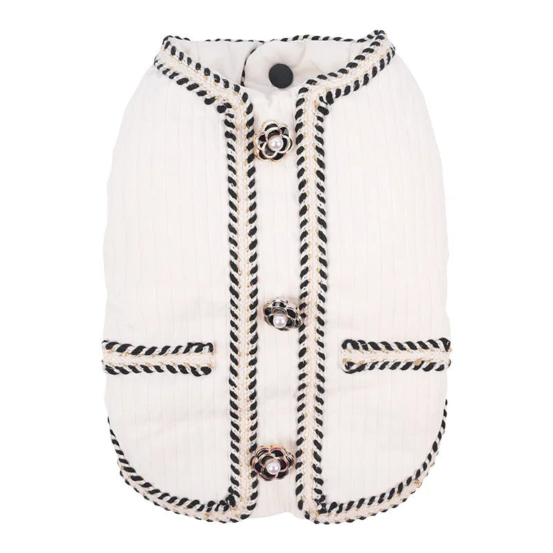 Quilted cartoon-style dog coat in light purple colour for winter warmth