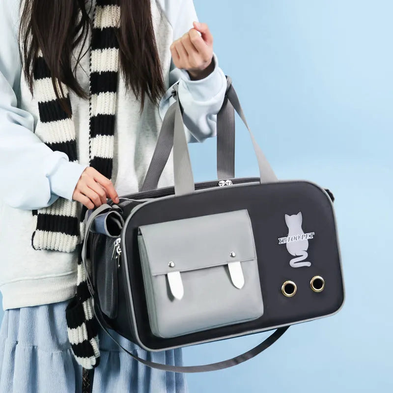 Outdoor portable pet bag 18 litre nylon breathable pet carrier in solid colour black gray or white