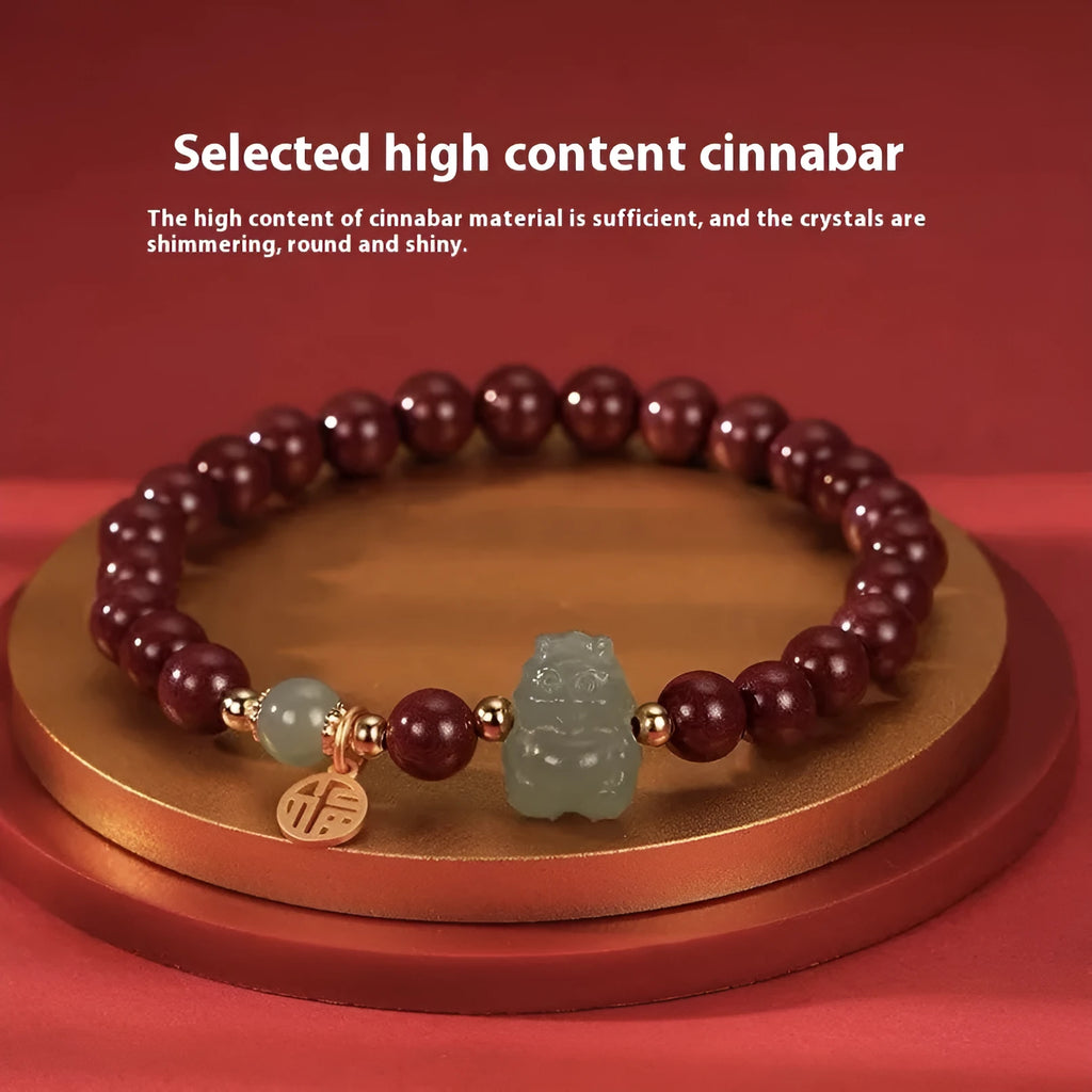 Natural Hetian Jade bracelet with animal modelling in Emperor Sandstone style.
