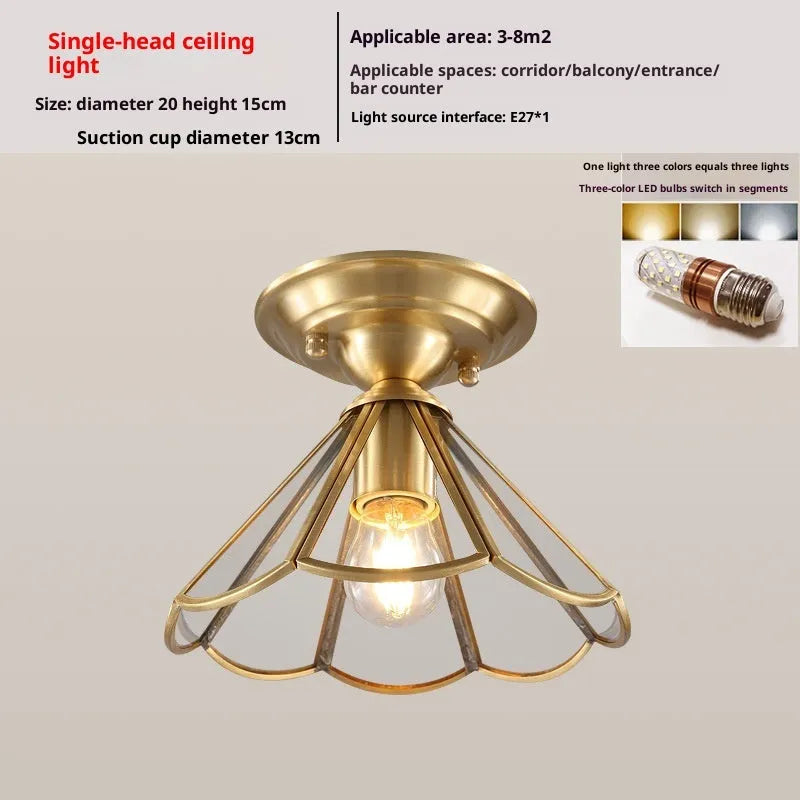 Minimalist Creative Pure Copper Ceiling Lamp for Bedroom Study Corridor Dining Room Entrance Balcony Exhibition Hall 220V American Style