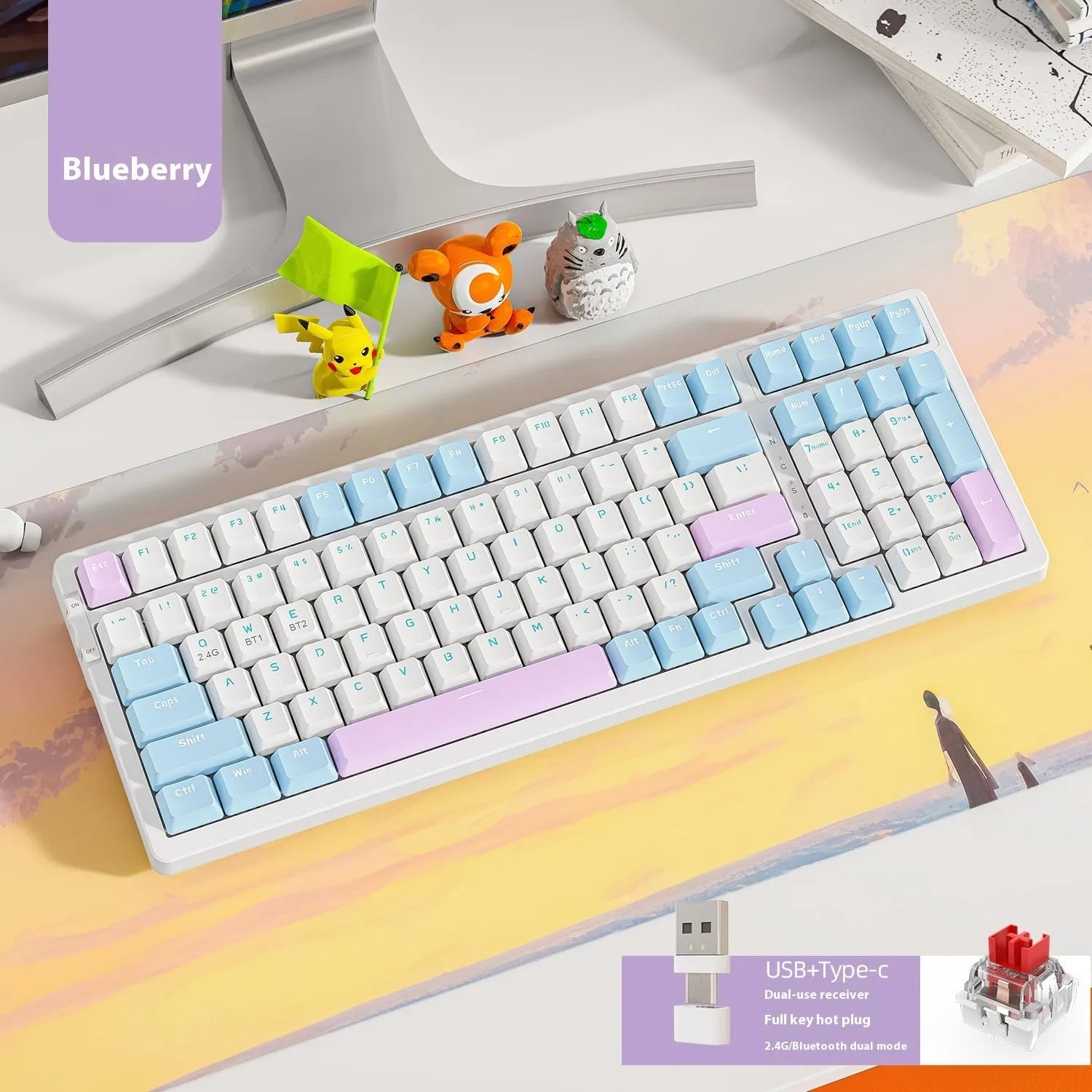 Bluetooth dual-mode mechanical keyboard with compact 39cm design and hot-swappable Kailh red switches