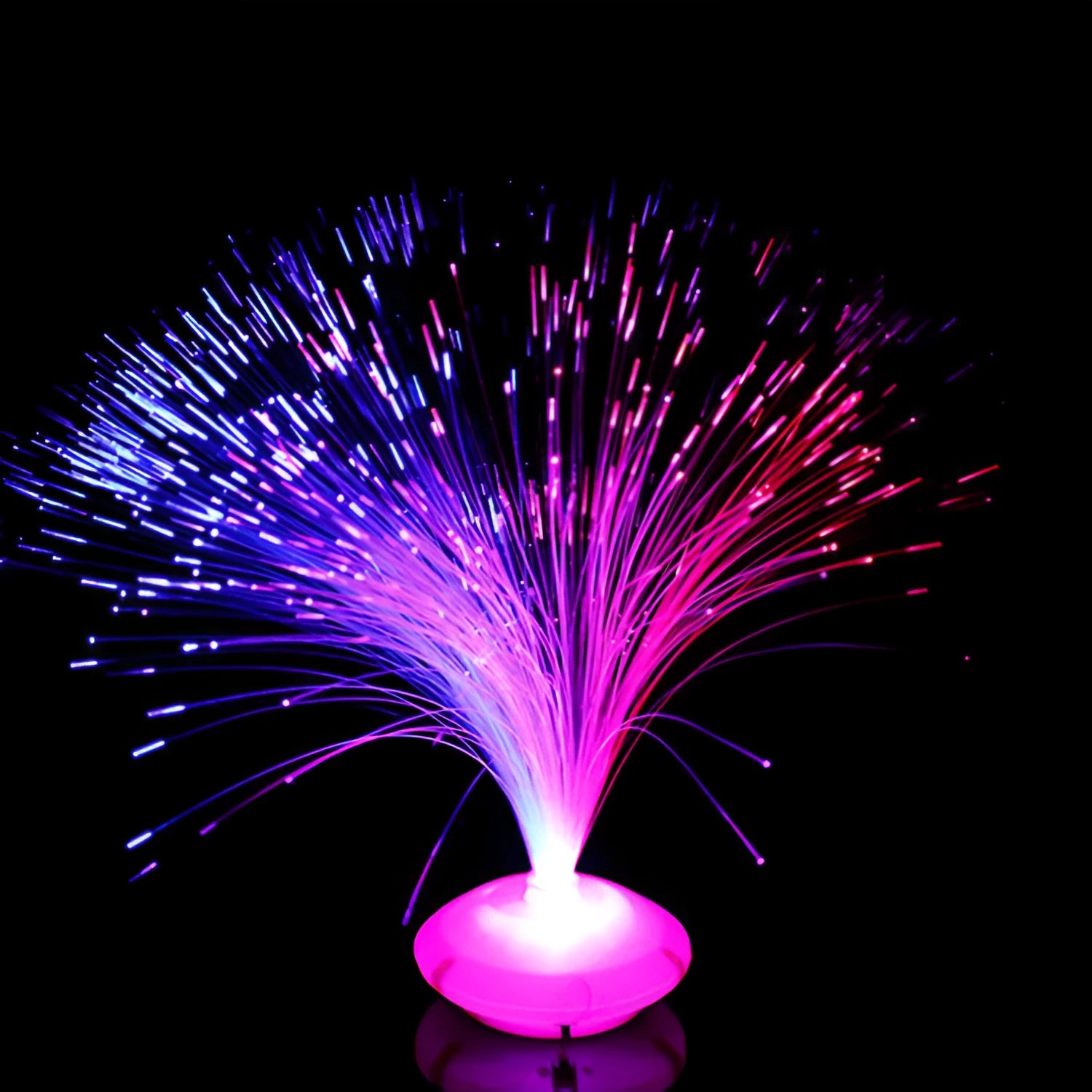 Colorful glowing gypsophila light-up toy with optical fibre head and three LED lights showing blue and red colours