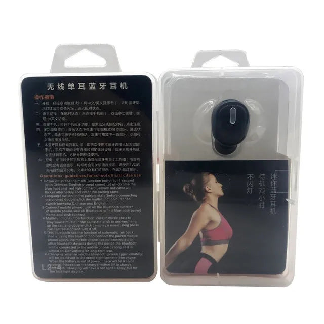 X9 mini single ear Bluetooth headset in black and white colour options showing compact earpiece design