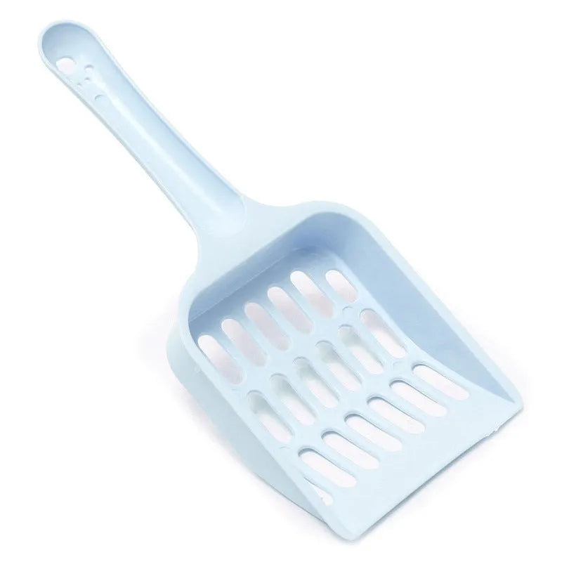Plastic cat litter scoop measuring 20cm long by 9cm wide, shown in blue colour option for cleaning sand or clumping litter