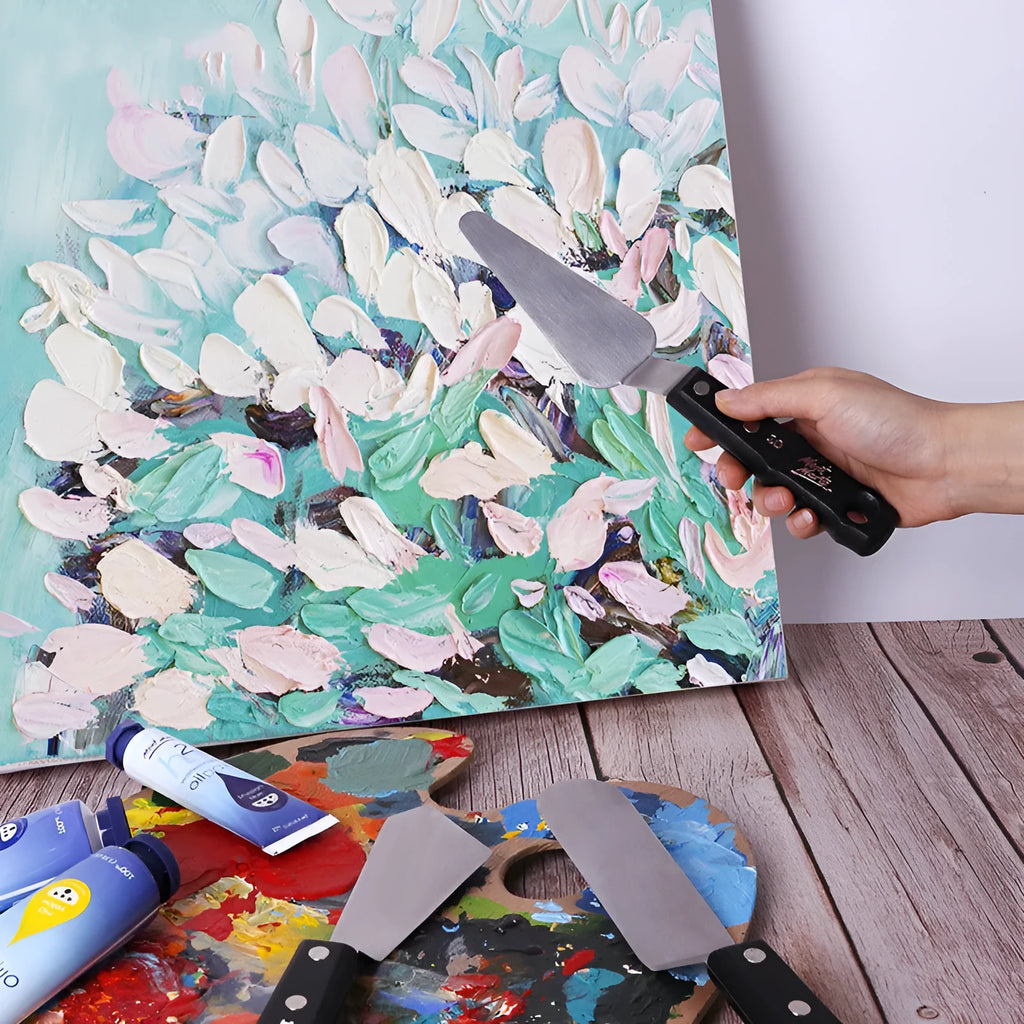 Stainless steel palette knife set with three scrapers for oil and acrylic painting