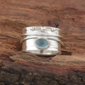 Handmade silver women's ring with natural aquamarine gemstone in geometric cut, retro style, size 4 to 7.5
