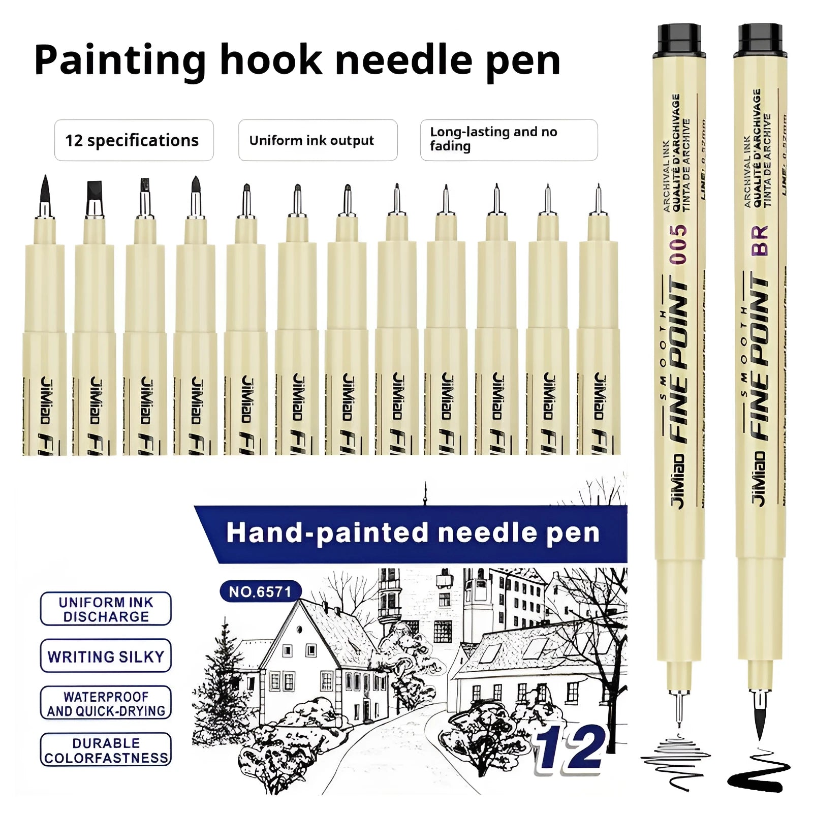 Waterproof black ink needle drawing pen with a 133mm plastic body.