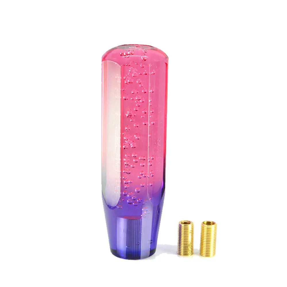 Transparent acrylic two-colour crystal gear lever in blue purple and yellow orange on a 15cm stick.