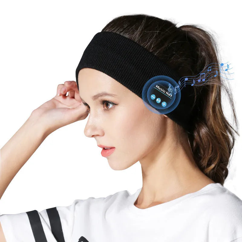 Bluetooth 5.4 wireless headband in black colour with removable washable design for sports and exercise
