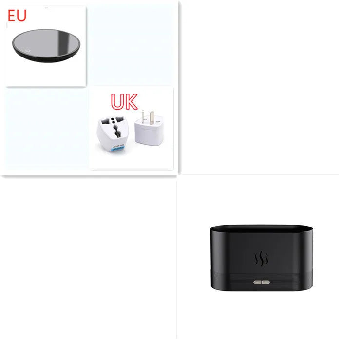Square black ultrasonic aroma diffuser with flame light effect and mist output