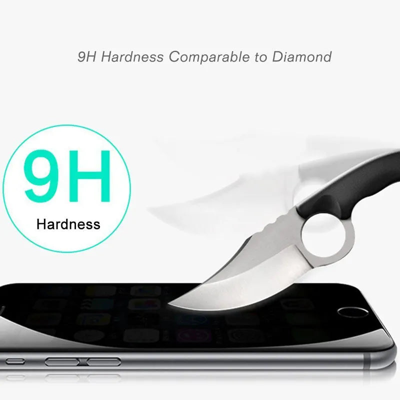 Black anti-peeping tempered glass screen protector for iPhone showing privacy protection feature
