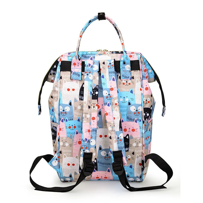 Large capacity nylon casual backpack for moms with animal print and airpillow straps in A Lot Of Cat Gray pattern
