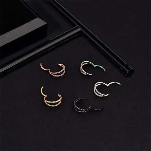 G23 titanium alloy lip ring and nose ring set in steel or gold colour with diamond finish