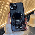 Glitter quicksand iPhone case with electroplated astronaut spaceman design and rhinestone details