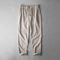 Men's linen casual trousers in solid colours with mid waist design for leisure wear