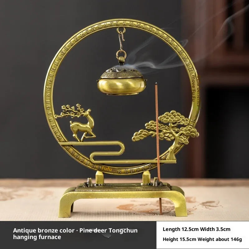 Bronze alloy hanging aromatherapy furnace ornament for tea ceremony, available in five designs