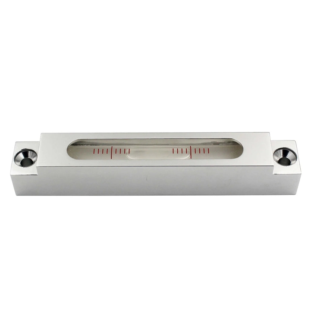Compact metal and glass spirit level measuring 132mm with visible bubble vial containing 500 bubbles