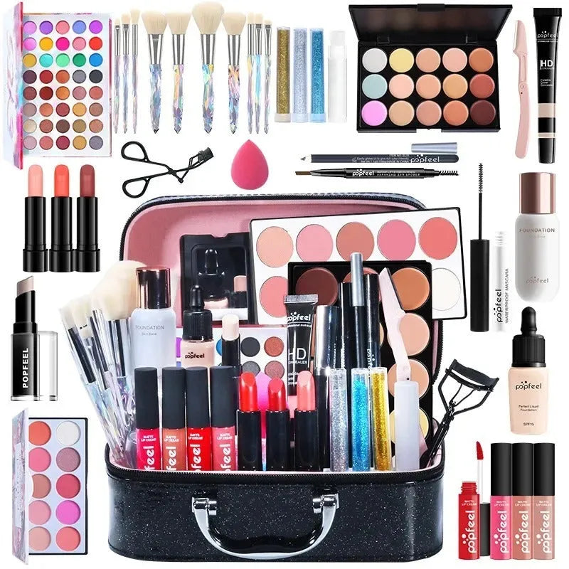 Beginner cosmetics makeup set in white and natural nude shades, KIT014#, gift box packaging, universal skin type.