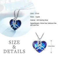 925 sterling silver Celtic knot love heart pendant with crystal stone, white gold plated, on chain
