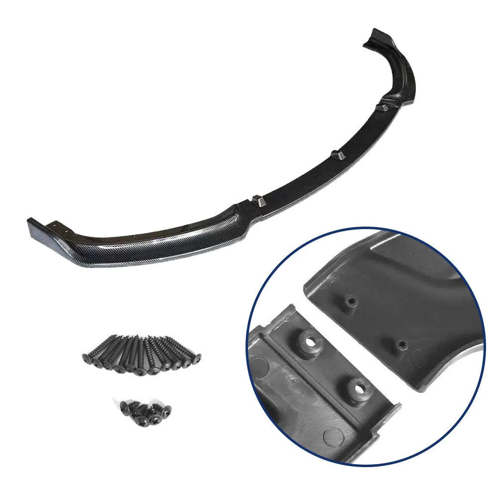 BMW 3 Series F30 F35 front bumper lip spoiler in black, showing its 96cm length and profile.