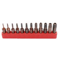 Black steel hex screwdriver bit set with sizes from T6 to T40 and magnetic tips.