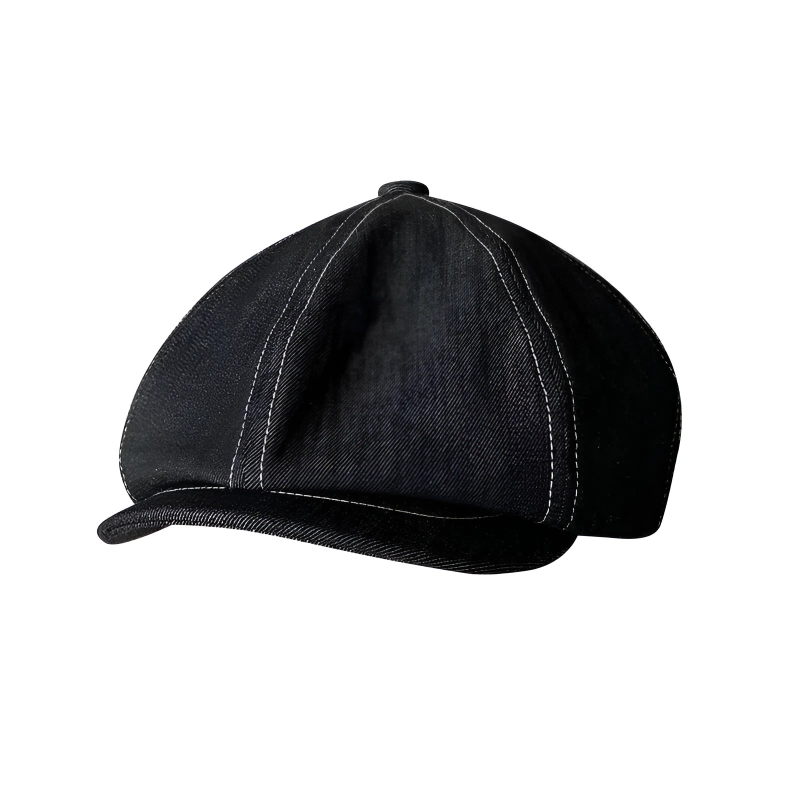 Black cotton beret hat with octagonal shape and Japanese Denim fabric construction