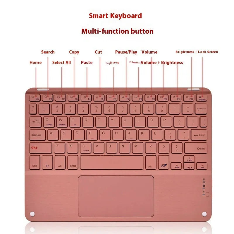 Bluetooth keyboard with touch pad, 10 inch, rechargeable, plastic, multiple colours available