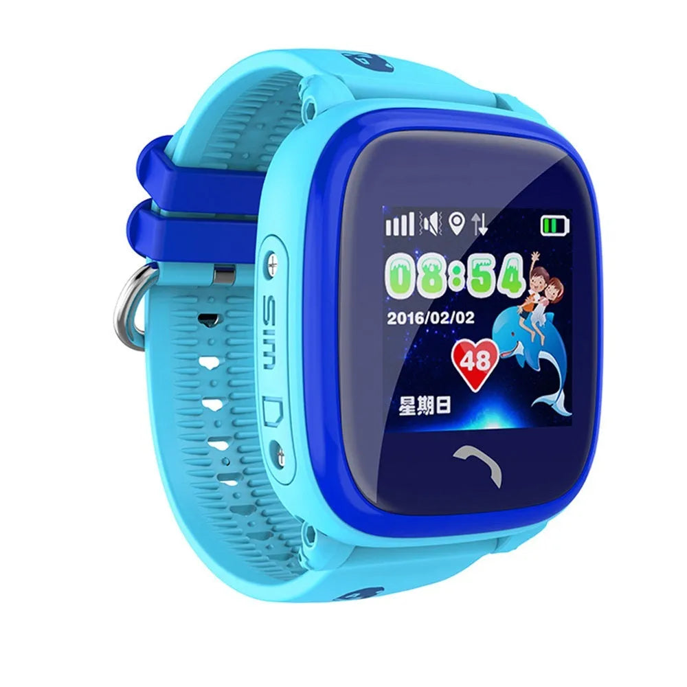 DF25 blue children's waterproof smart watch with touch screen display and silicone wristband