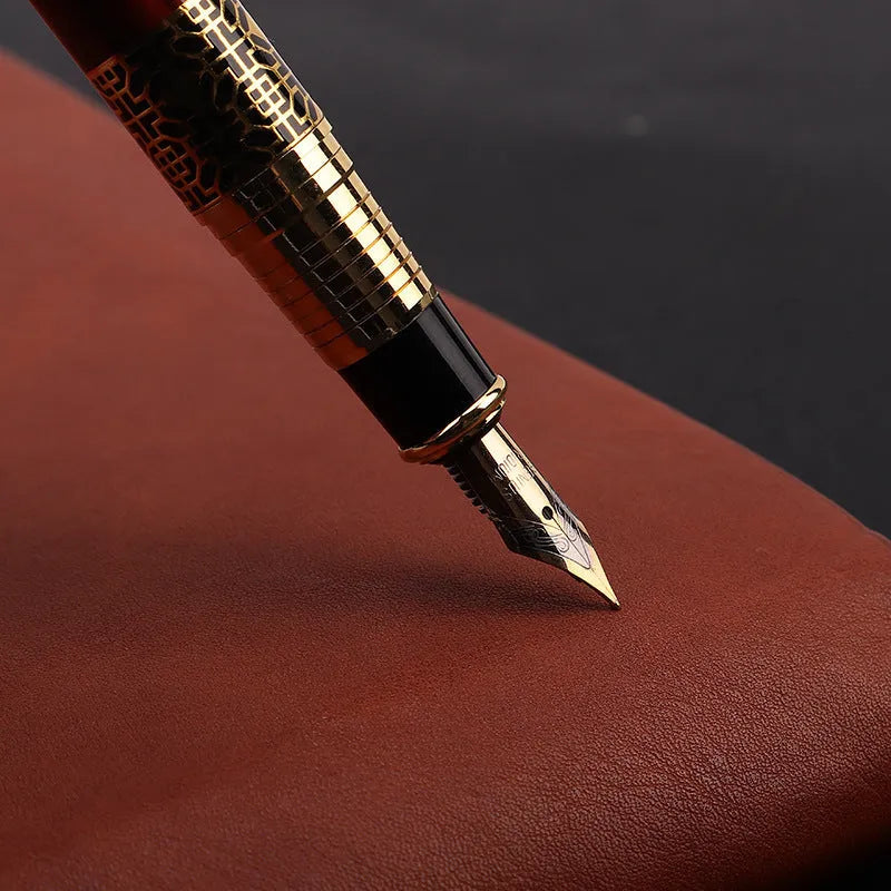 Imitation mahogany metal fountain pen with wood grain finish and 0.5mm tip