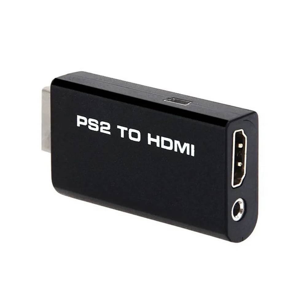 Black PS2 to HDMI audio-video converter with PS/2 interface for PlayStation 2 consoles