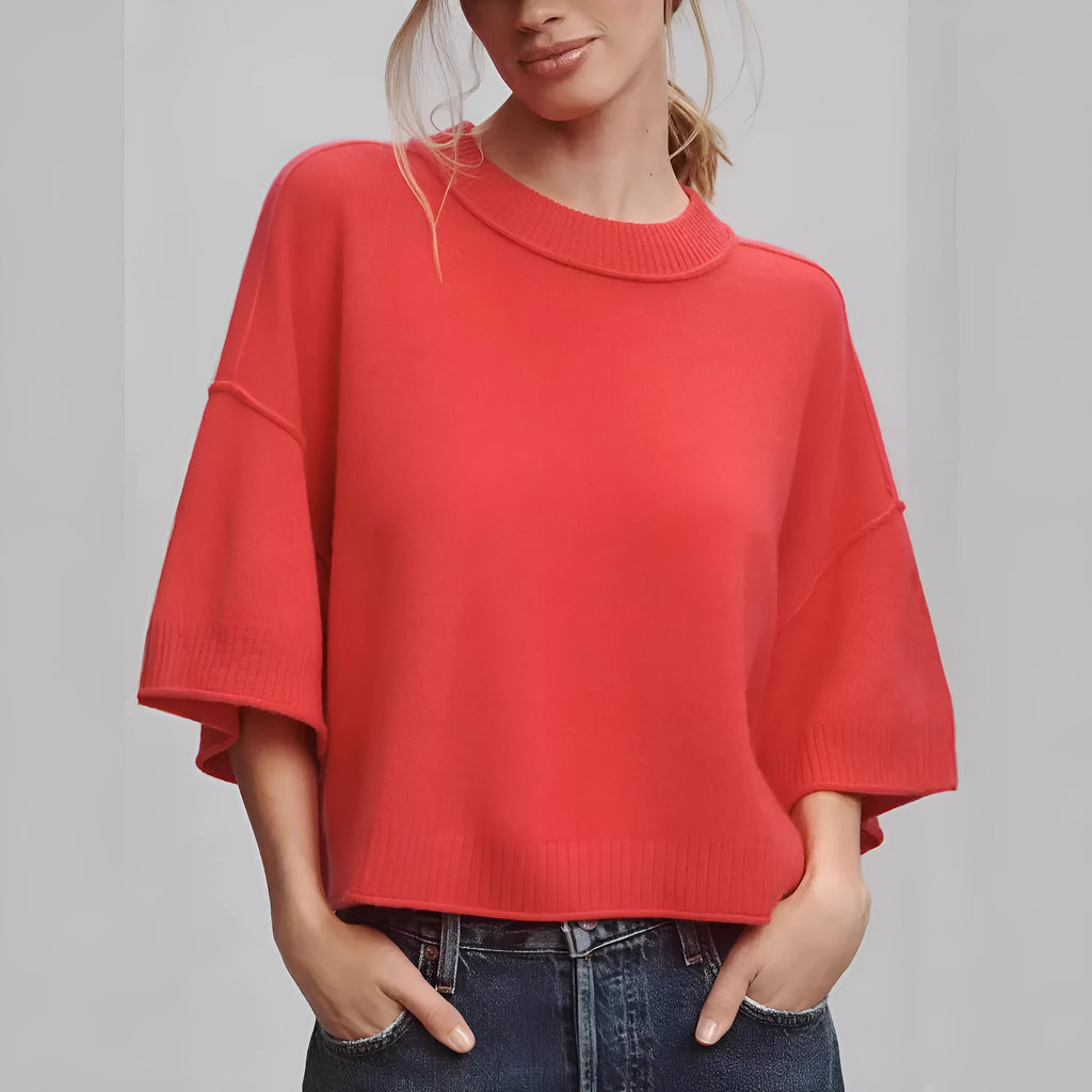 Red cropped T-shirt with regular sleeves on white background showing Hot Girl Style design