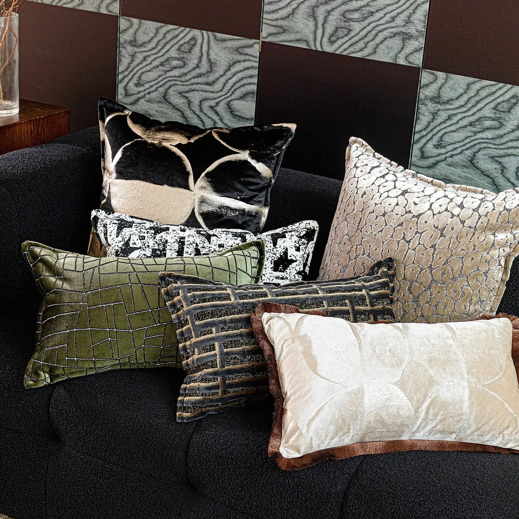 Black gold abstract pattern cushion with removable washable cover in three size options