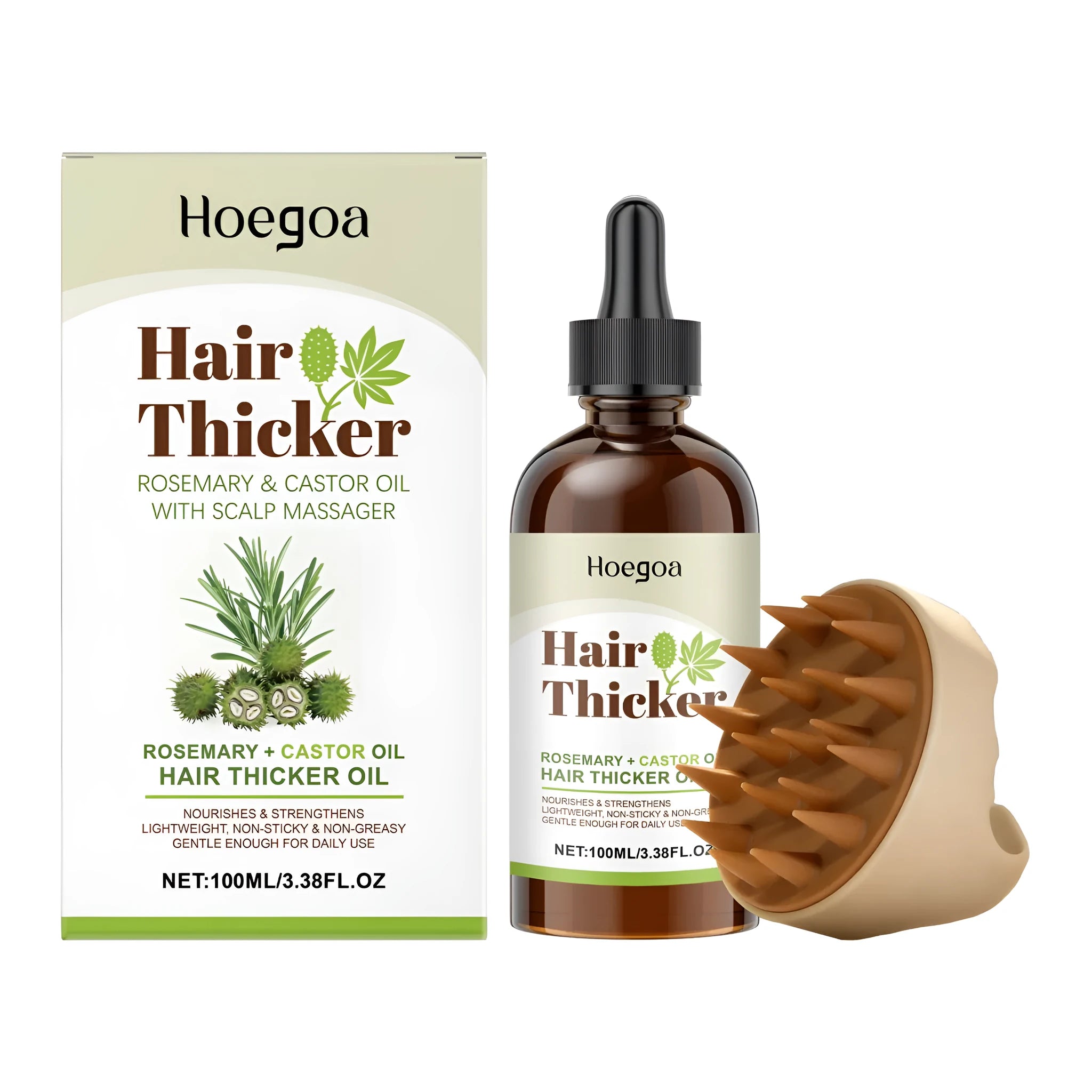 HOEGOA rosemary castor oil 100ml bottle with massage comb for hair care treatment