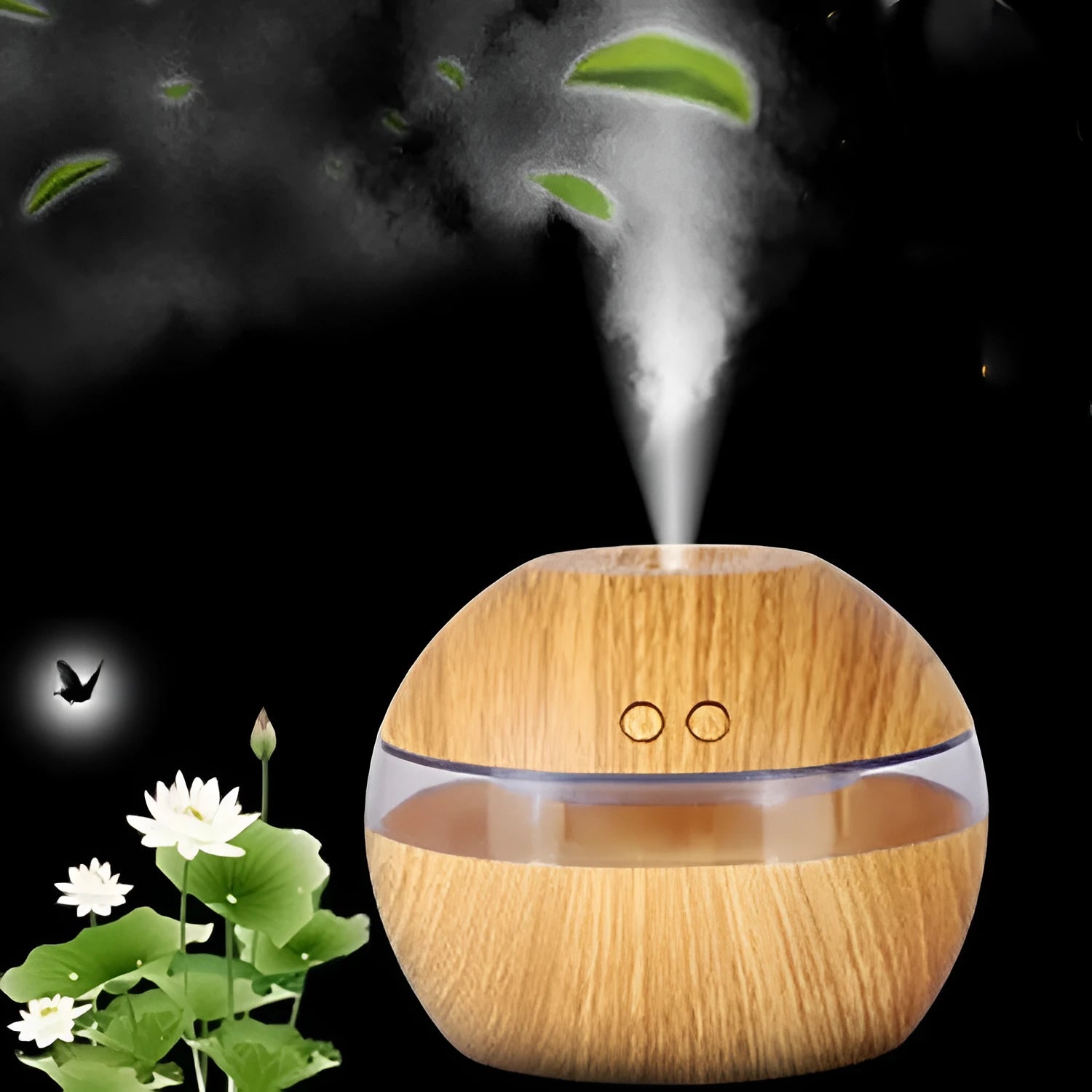 Brown wood grain finish USB desktop humidifier with compact rectangular design